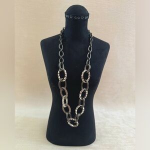 Brighton Pebble Pave gunmetal/silver plated/Swarovski crystal link necklace. 22”